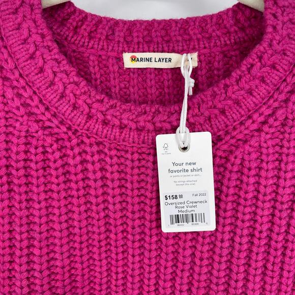 Marine Layer Merino Wool Blend Oversized Crewneck Rose Violet Sweater Medium NWT - Picture 6 of 7